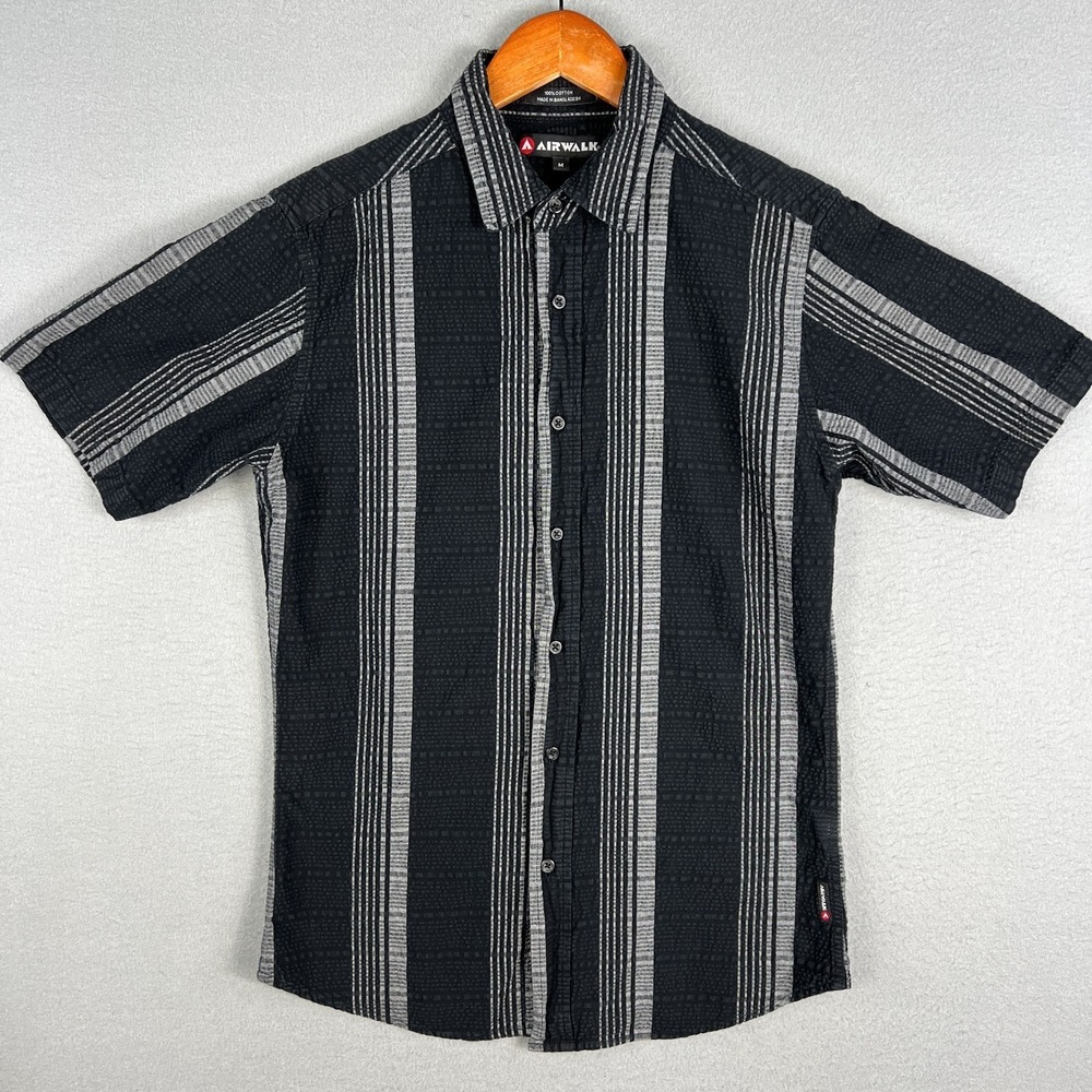 Y2K Airwalk Shirt‎ Mens M Seersucker Striped Button Up Grunge Skateboarding 00s